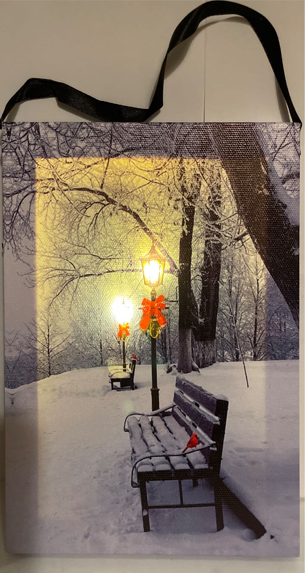 Park Bench With Lights & Snow Gylcee On Canvas New 8” X 6”  (Snow Park) ornament collectible [Barcode 687293624504] - Main Image 2
