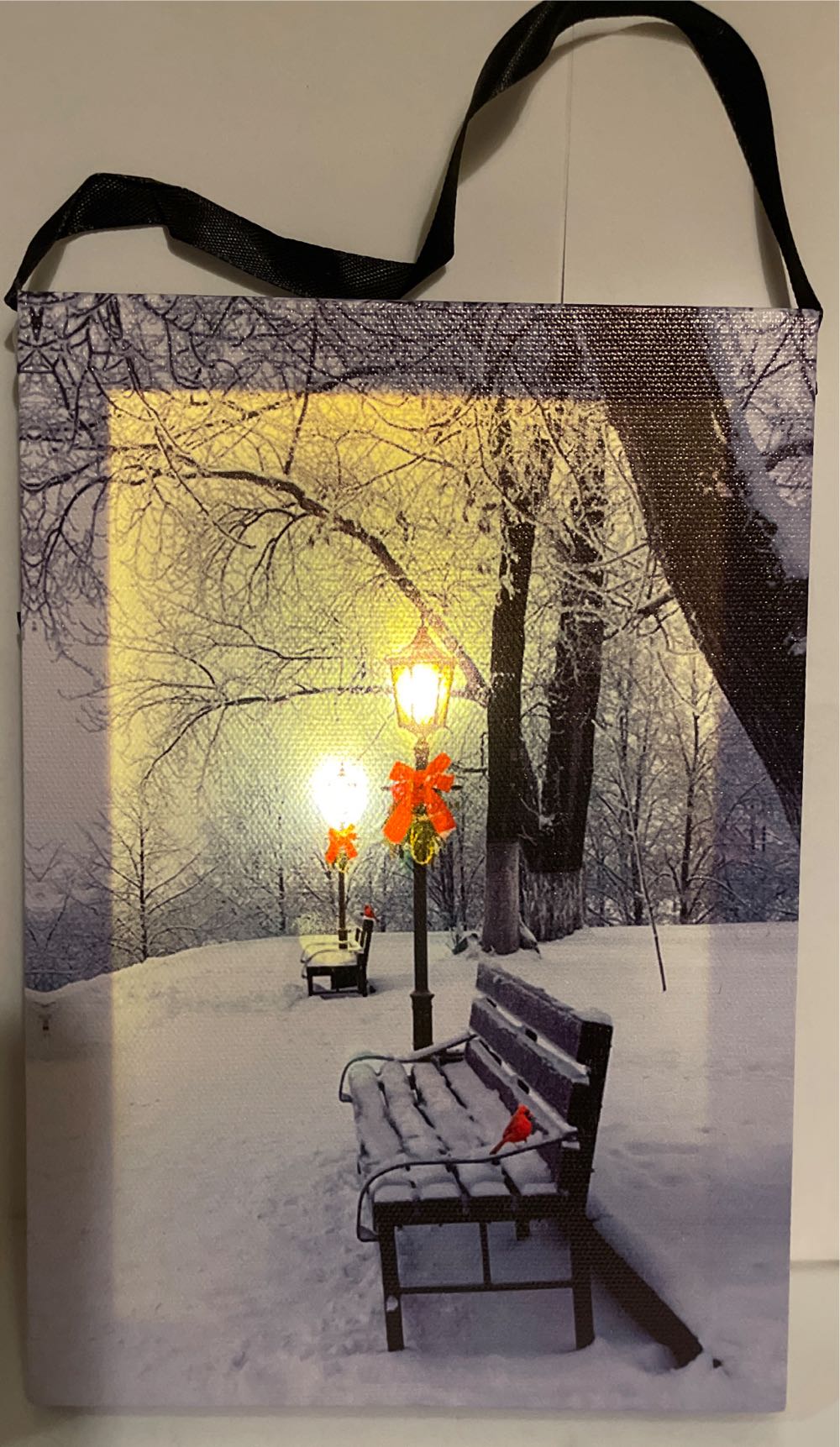 Park Bench With Lights & Snow Gylcee On Canvas New 8” X 6”  (Snow Park) ornament collectible [Barcode 687293624504] - Main Image 3