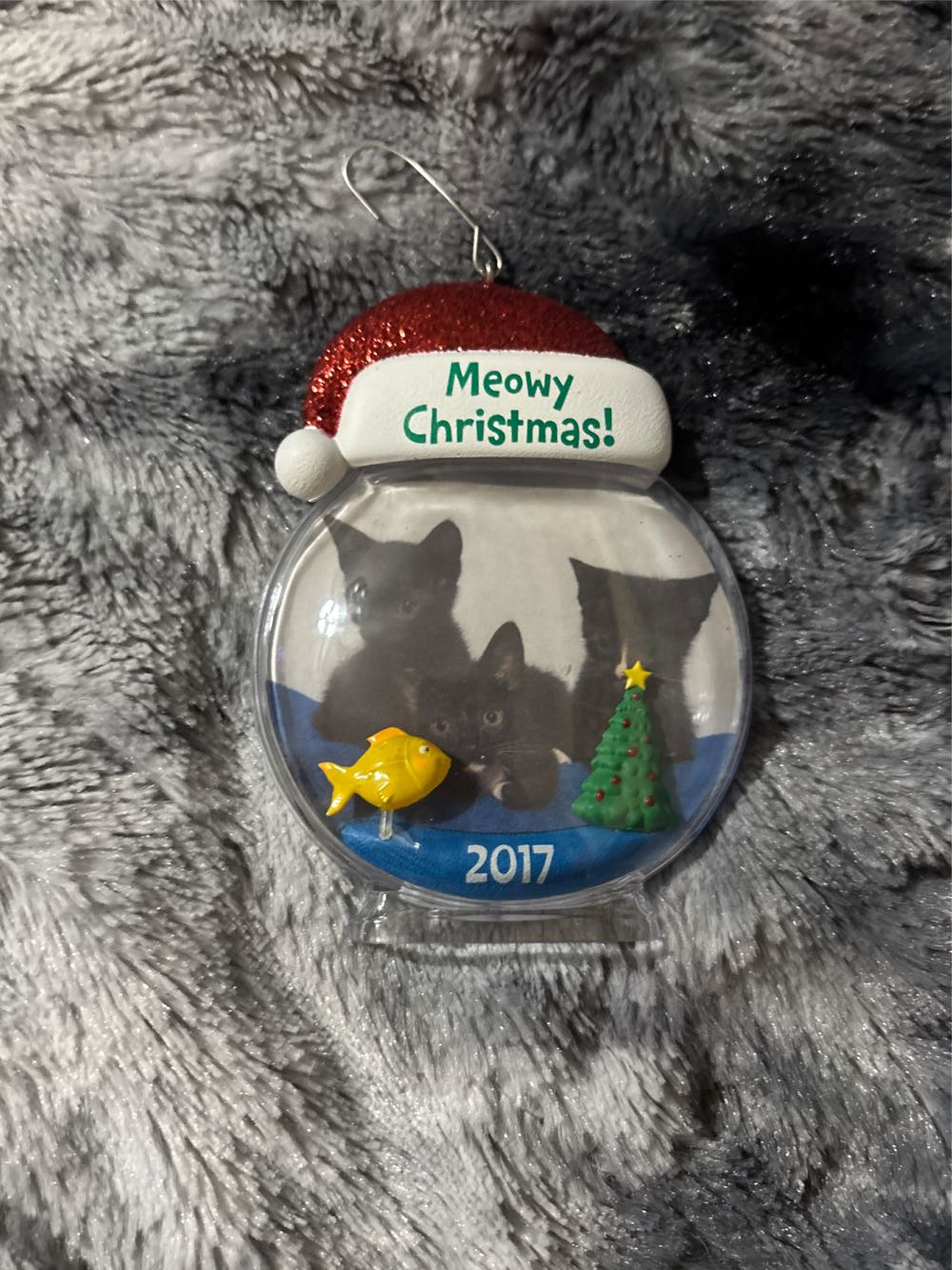 Meowy Christmas With Picture Of Triplets  ornament collectible - Main Image 1