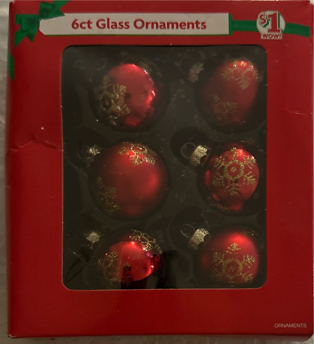 Very Small Glossy Red Ball With Glitter Snowflake  ornament collectible [Barcode 032251498916] - Main Image 2