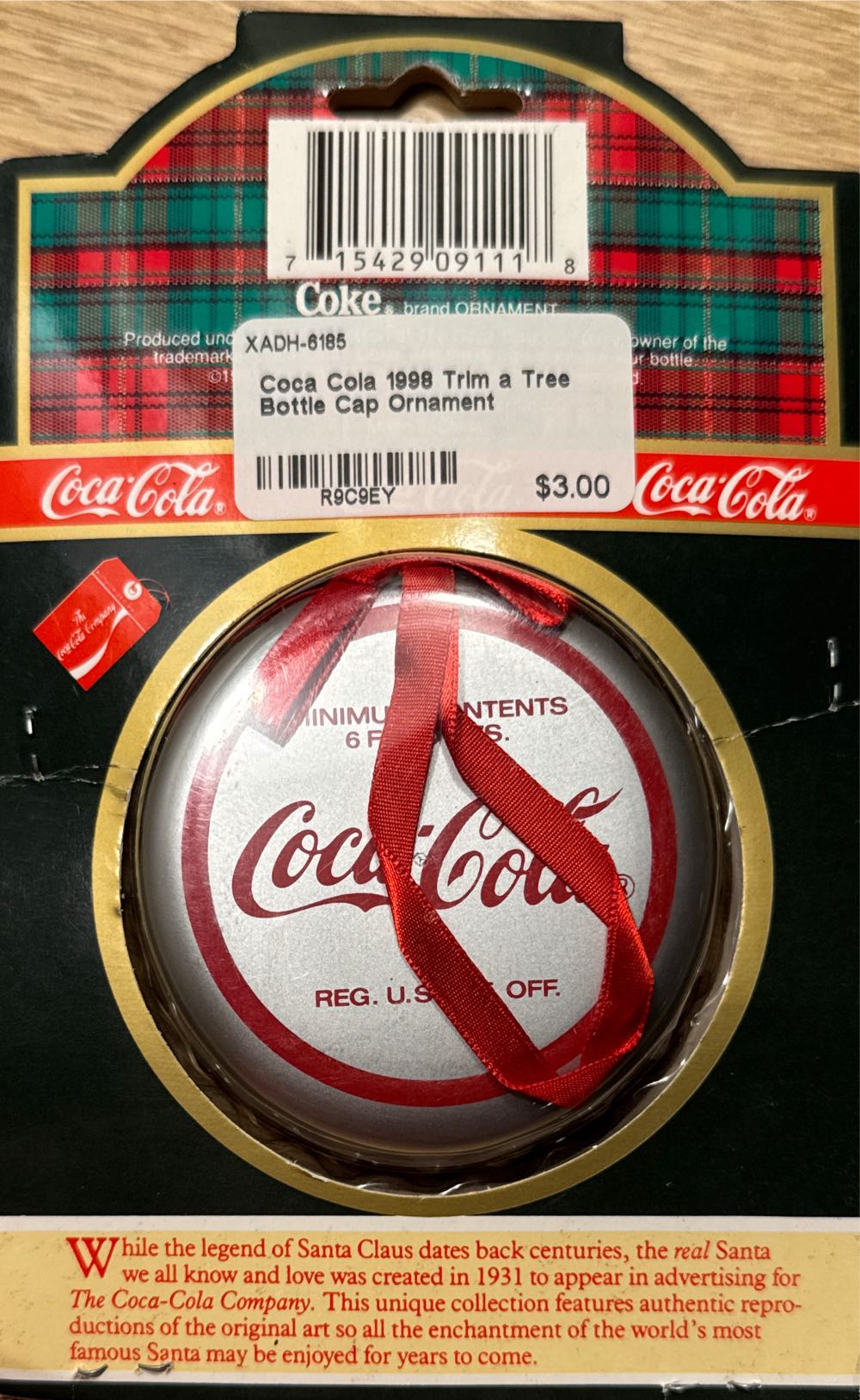 Coca-Cola Bottle Cap - 1947’s Santa on Stool - Trim-A-Tree Collection (Coca-Cola Bottle Cap) ornament collectible [Barcode 715429091118] - Main Image 2