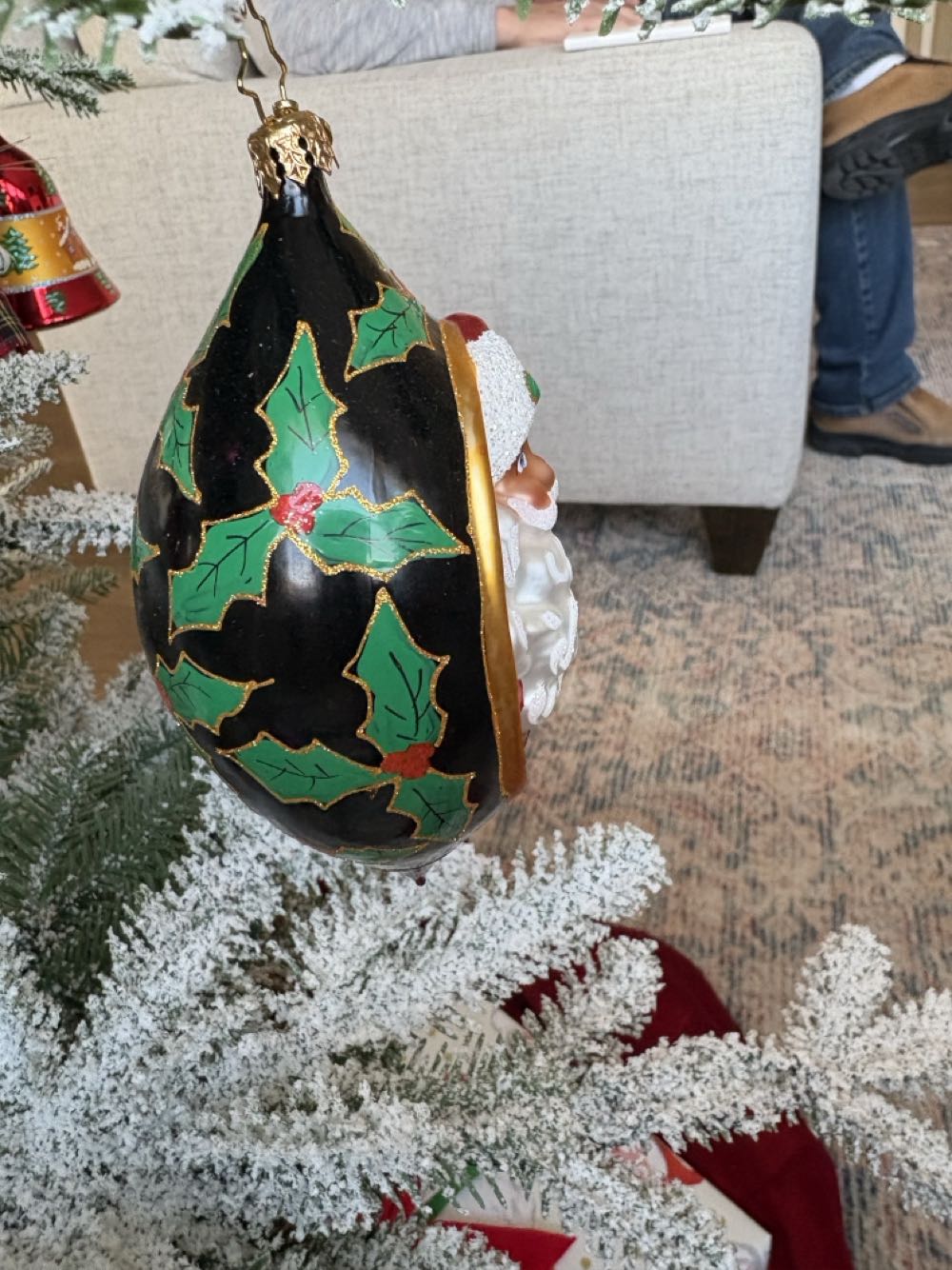 Holly Jolly Christmas - Tear Drop Santa On The Front (Tear Drop Santa On The Front Black Back) ornament collectible - Main Image 2