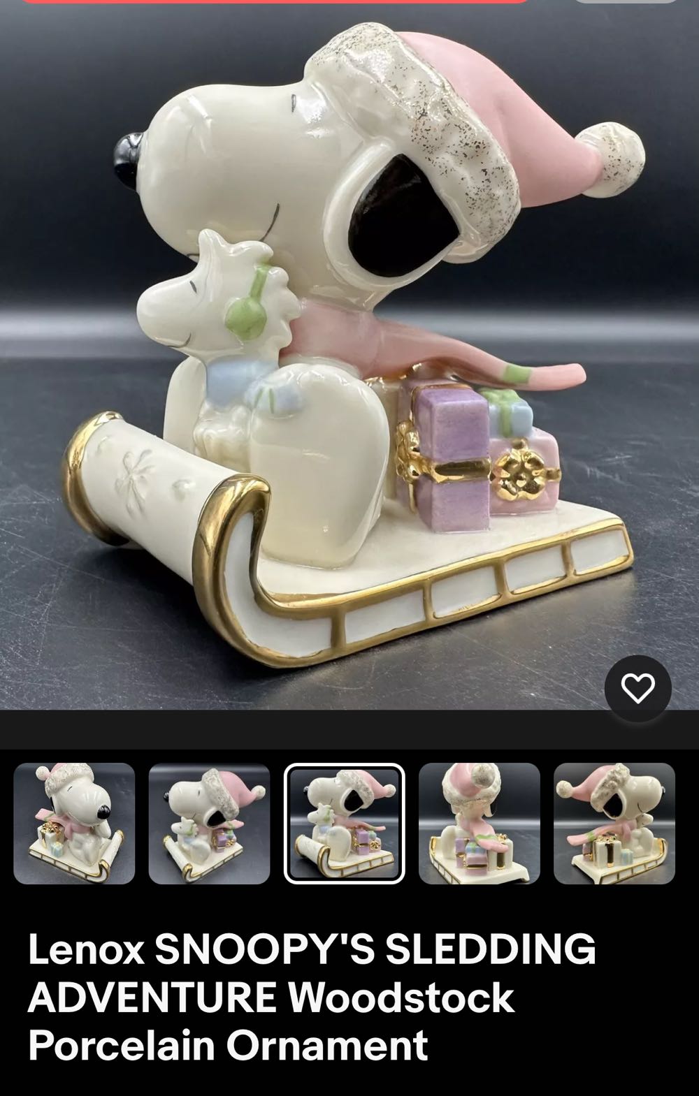 Lenox Sledding Adventure Christmas Nib - Snoopy (Peanuts) ornament collectible [Barcode 091709805355] - Main Image 2