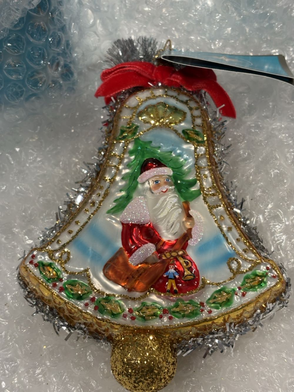 A Bell View Santa  (Bell With Tinsel Around It Santa In The Middle) ornament collectible - Main Image 2