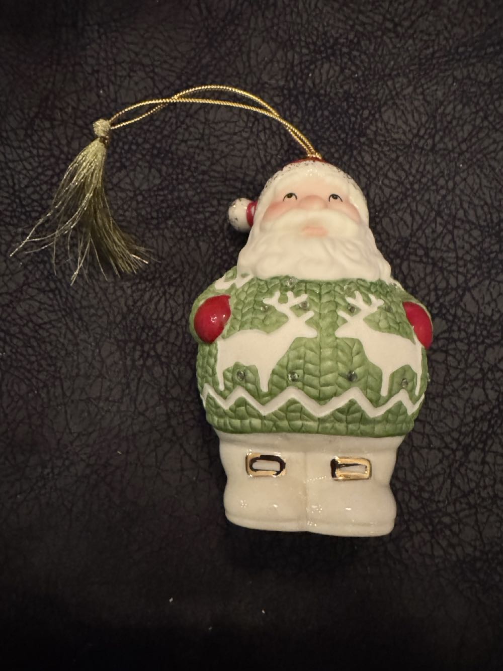 Lenox Christmas Sweater Ornament Santa Green Red  ornament collectible [Barcode 882864692122] - Main Image 2