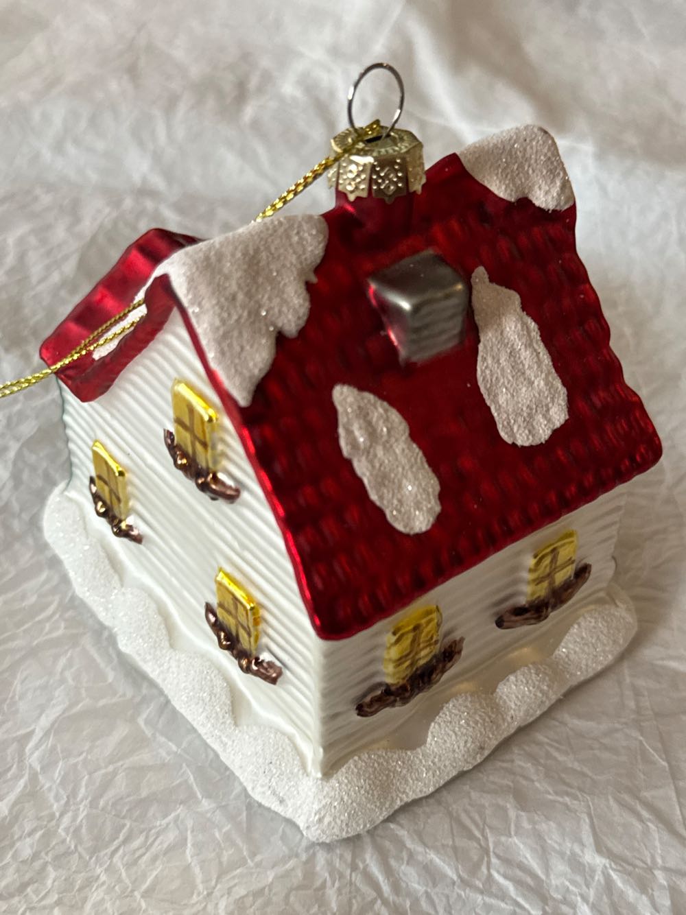 White House With Red Roof And Snow On Roof  ornament collectible - Main Image 3