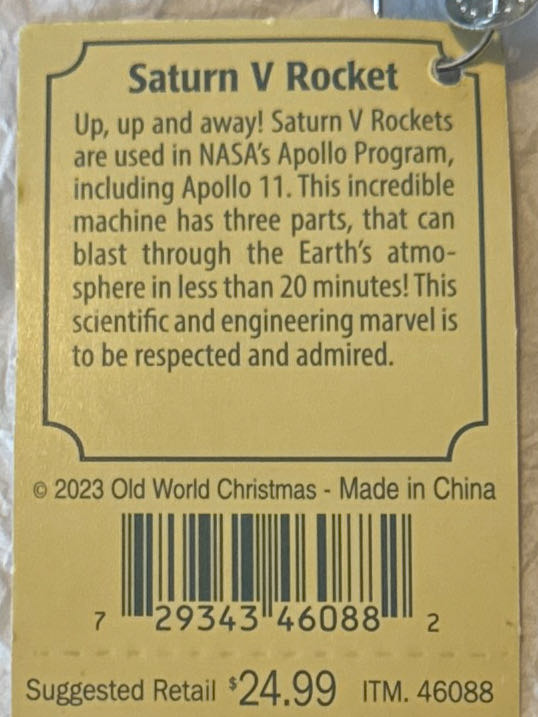 Saturn V Rocket  (Space) ornament collectible [Barcode 729343460882] - Main Image 3