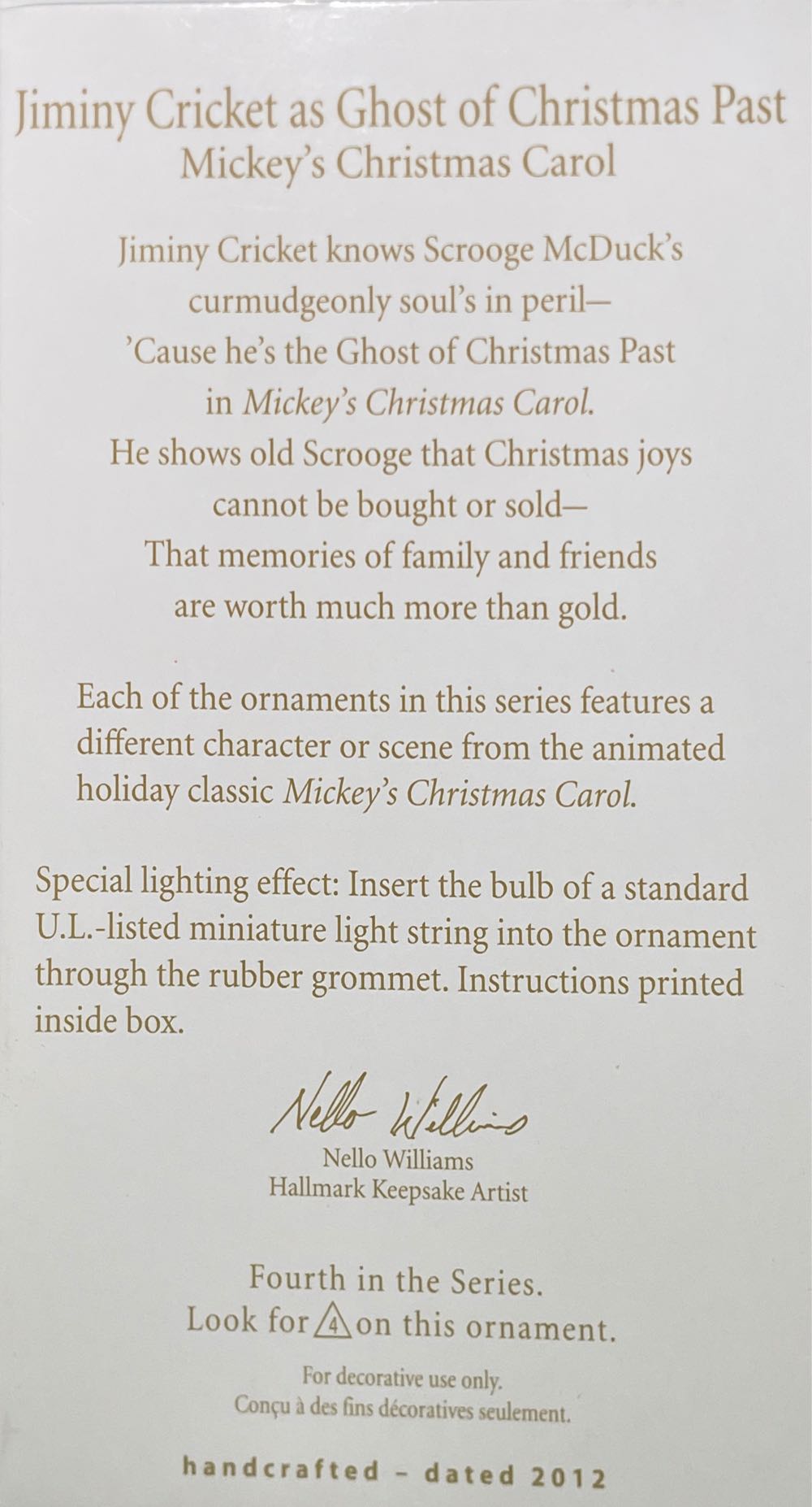 Mickey’s Christmas Carol 2012 #4 Jiminy Cricket As Ghost Of Christmas Past - Mickey’s Christmas Carol (Disney) ornament collectible [Barcode 795902255282] - Main Image 2