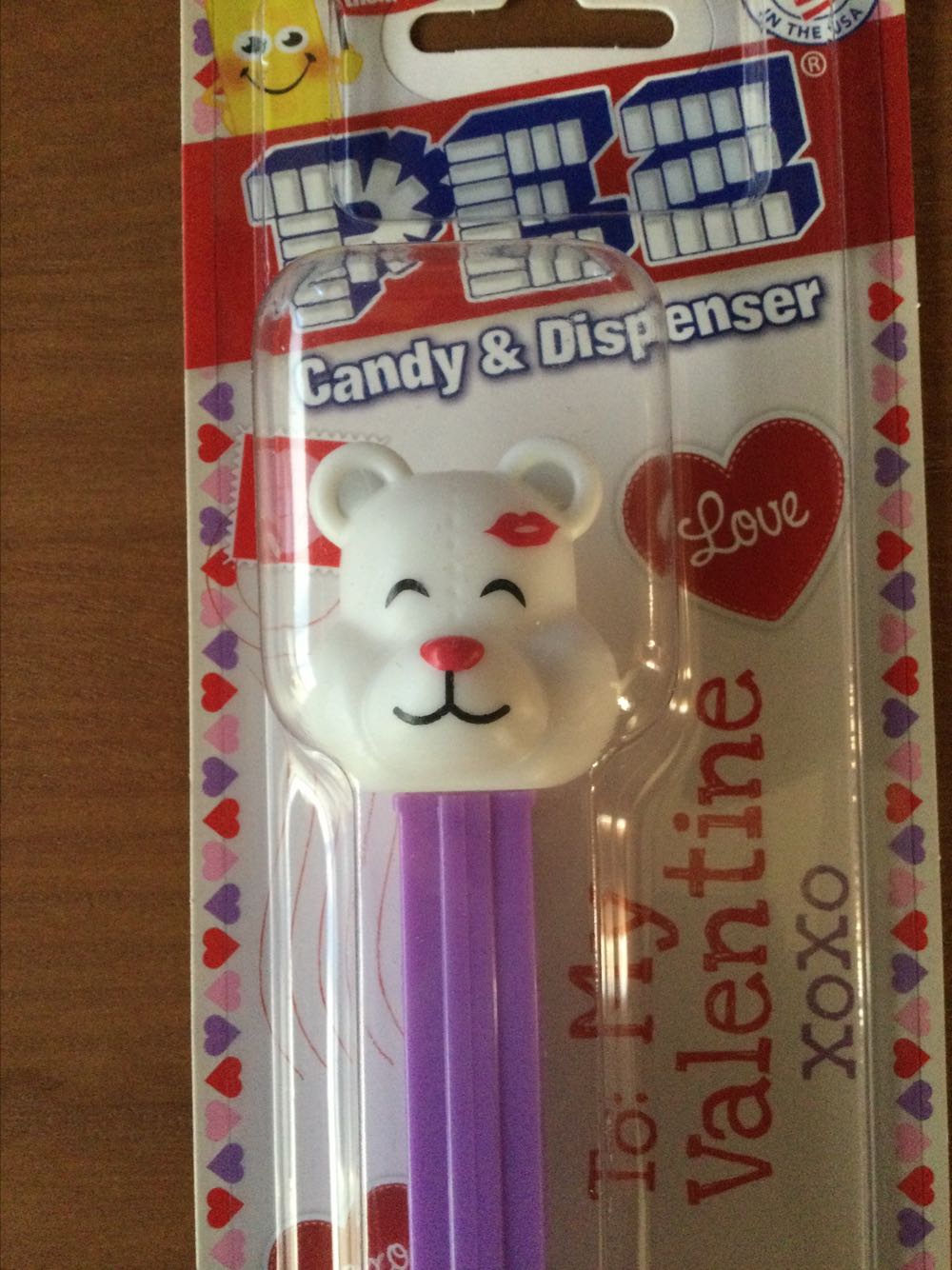 Valentine’s Bear - Kiss White With Purple Stem - Valentine’s Day pez collectible - Main Image 2