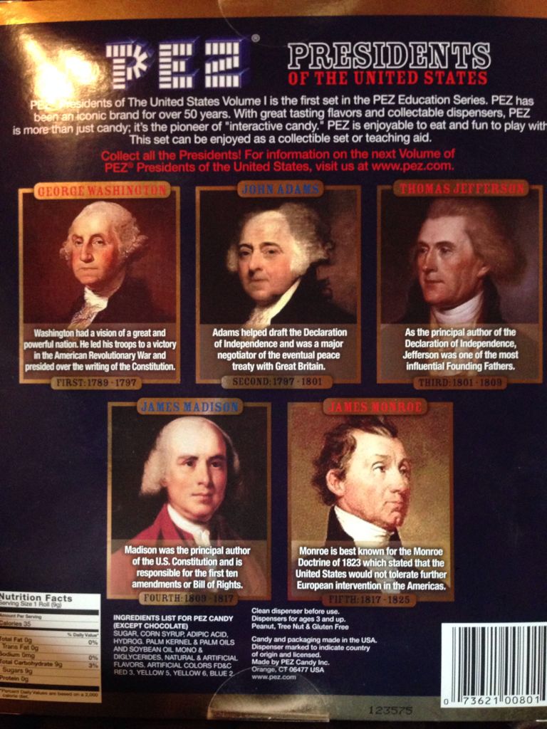 President Vol 1 - Education Series pez collectible - Main Image 2