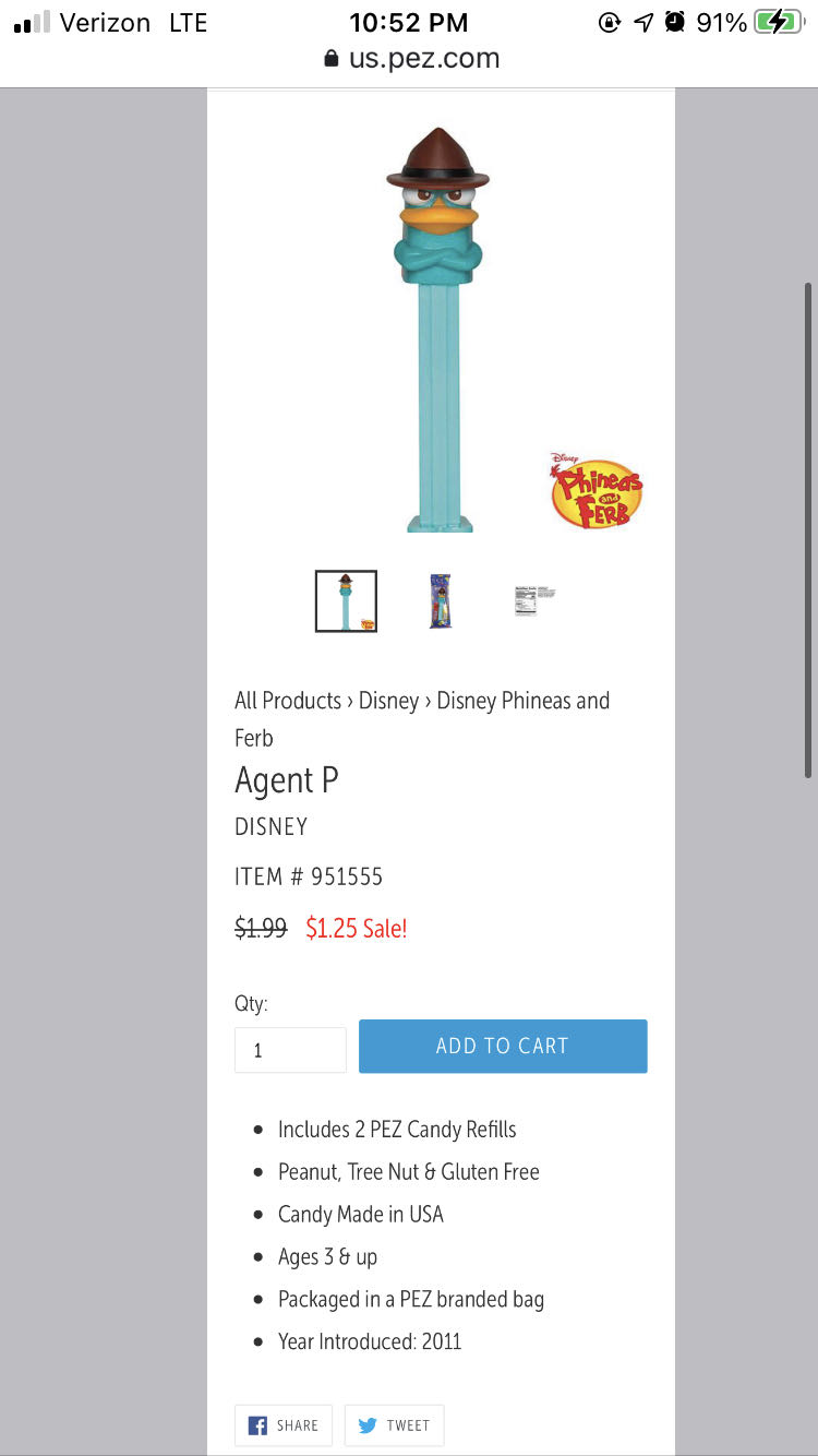 Perry the Platypus - Phineas and Ferb pez collectible - Main Image 2