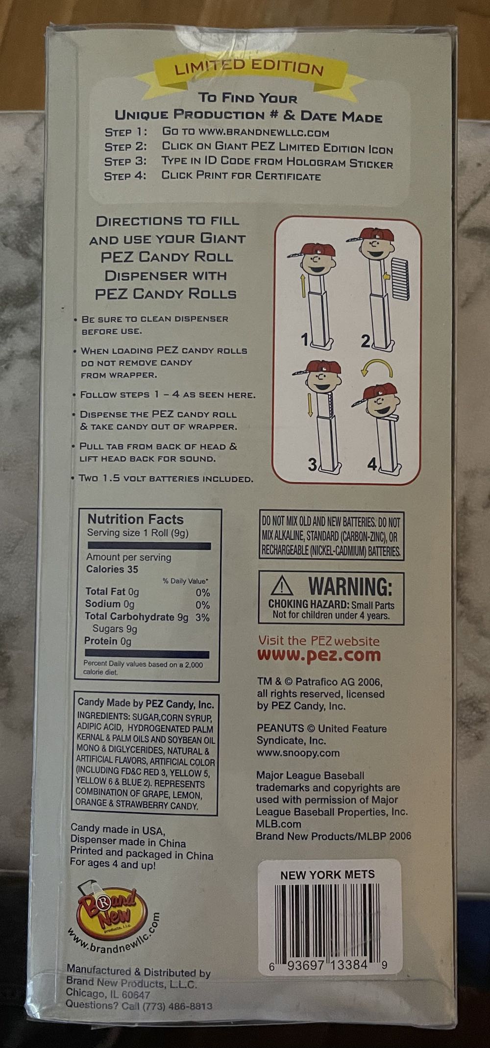 Giant Pez Peanuts - NY Mets Charlie Brown Limited Edition  pez collectible [Barcode 693697133849] - Main Image 2