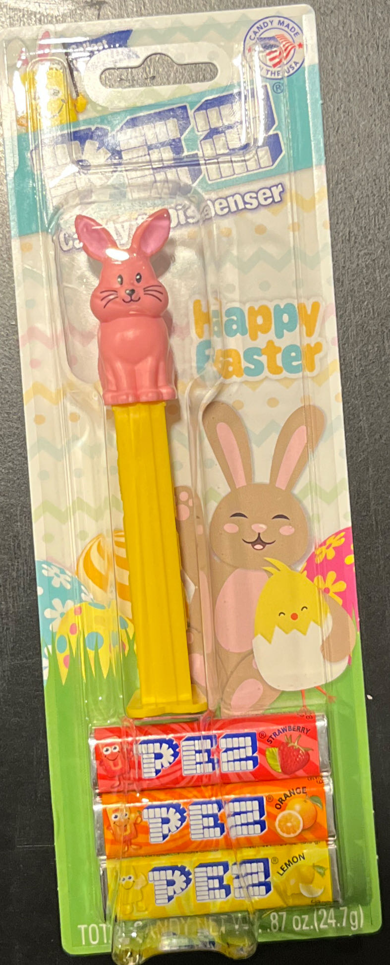 Valentine's Day - Heart - pink clear happy heart holding purple heart, purple stem