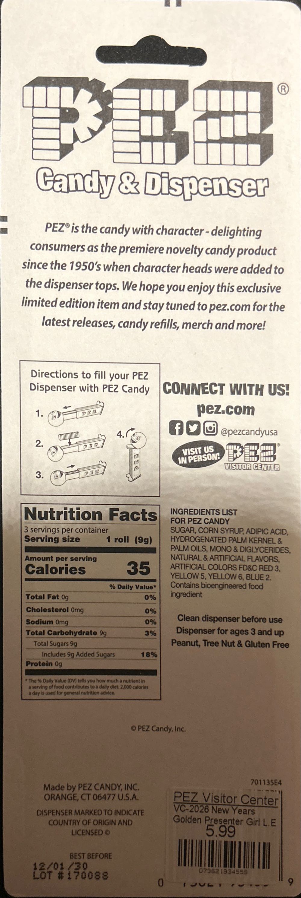 Limited Edition PEZ - 2026 Golden New Years Presenter Girl - Seasonal pez collectible [Barcode 073621934559] - Main Image 2