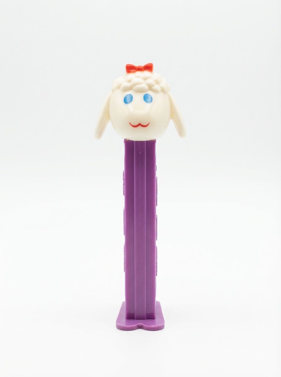 Lamb Chop (Lamb/Sheep) PEZ Dispenser (Purple Stem, Red Bow) - Animals / Easter / Lamb Chop pez collectible - Main Image 2