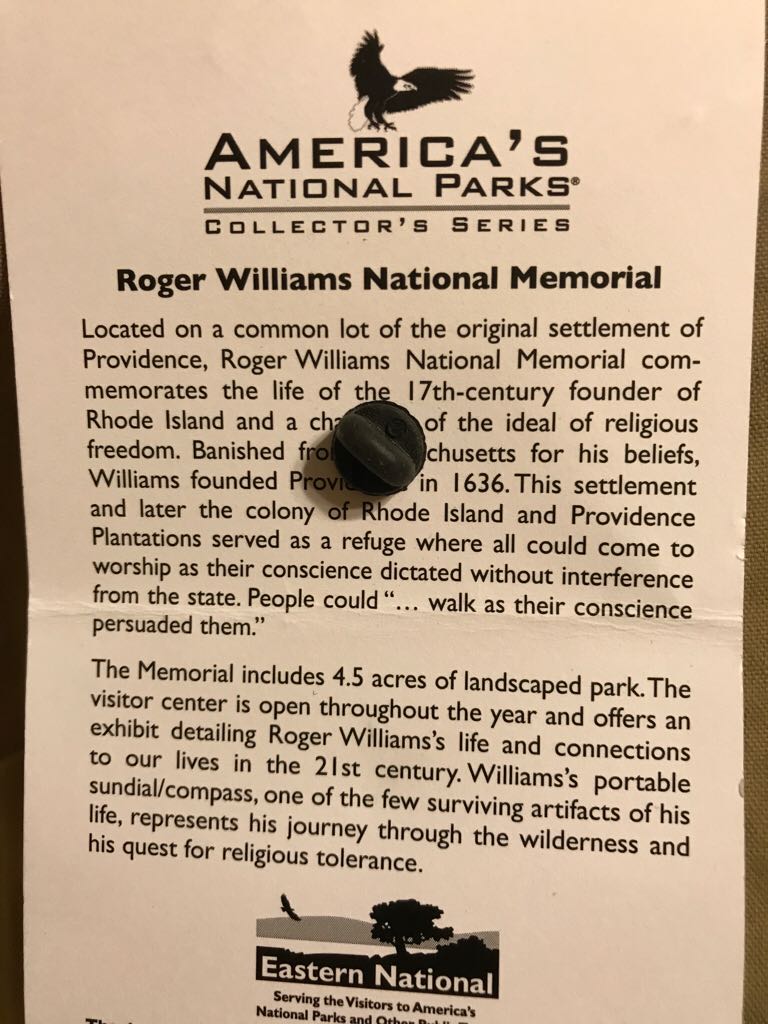 Roger Williams Memorial - America’s National Parks Collector’s Series pin collectible [Barcode 9159923256702] - Main Image 2