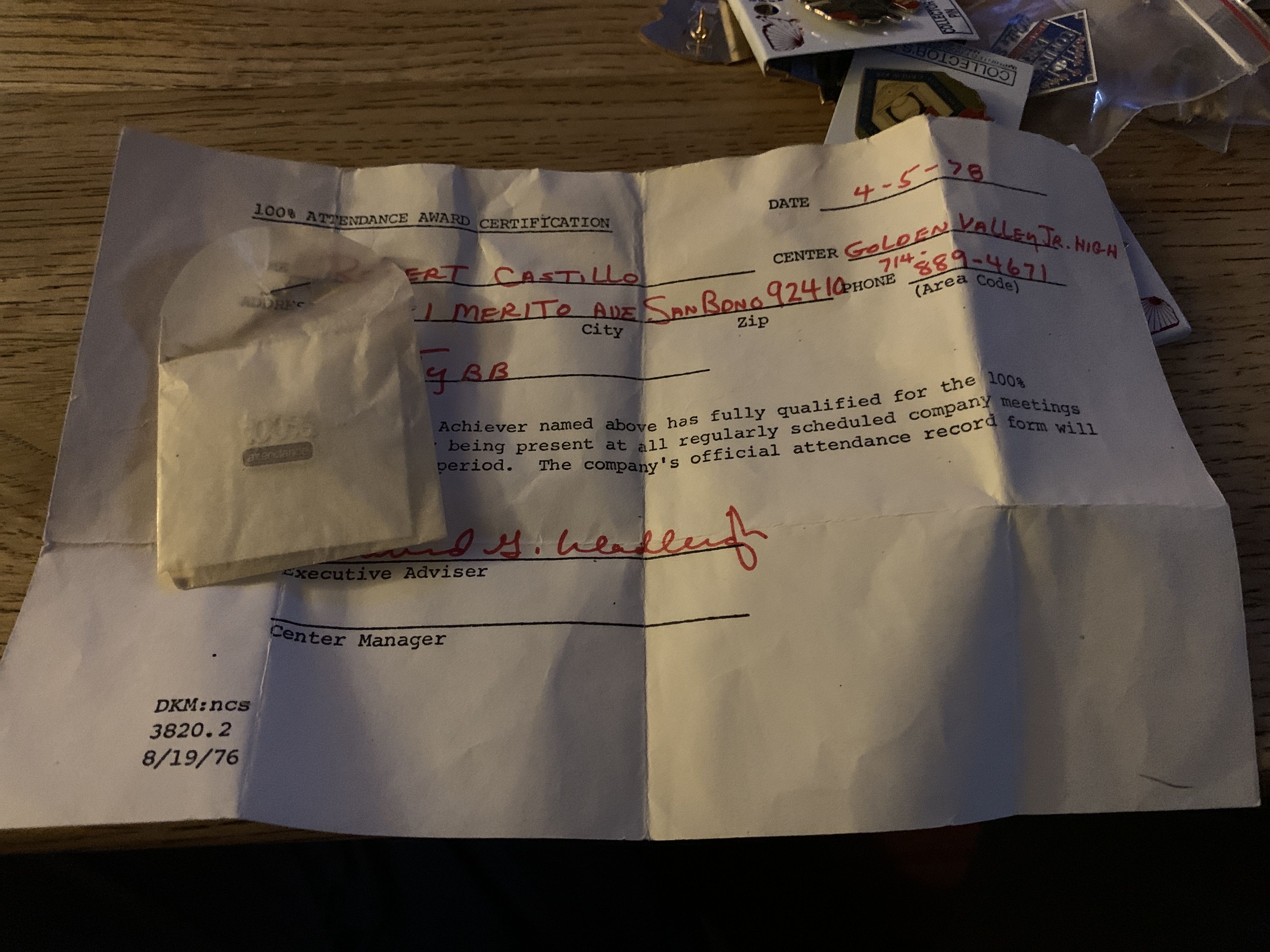 JA Perfect Attandance Pin - Awards Pin pin collectible - Main Image 2