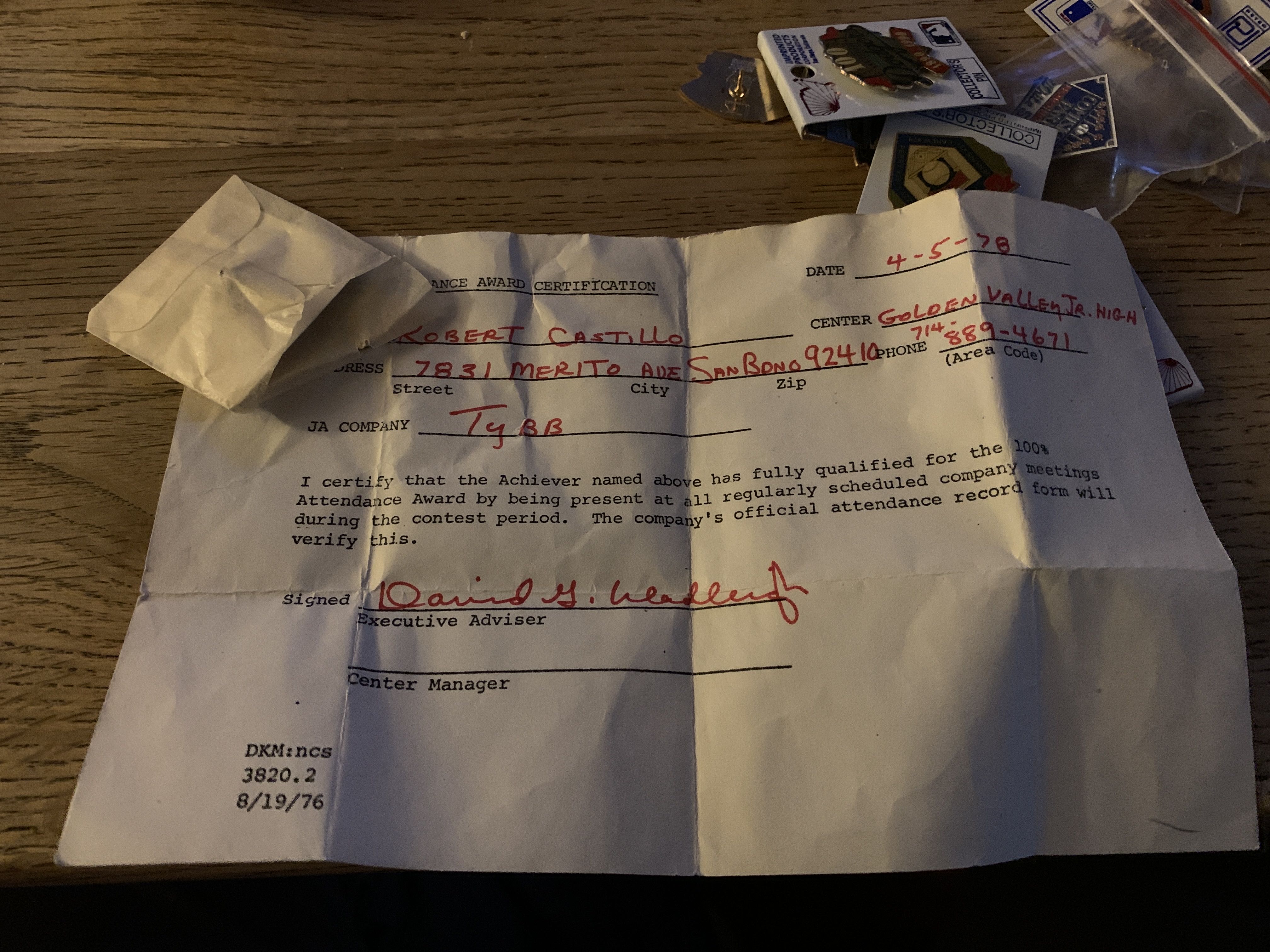 JA Perfect Attandance Pin - Awards Pin pin collectible - Main Image 3