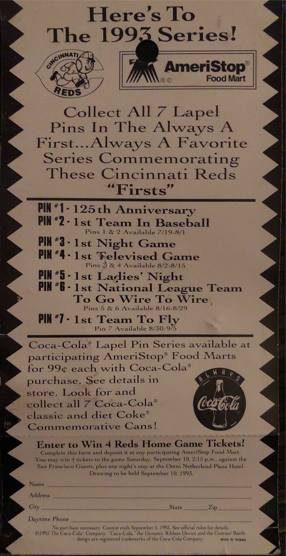 Ameristop 1993  #4 - 1st Televised Game  pin collectible - Main Image 2