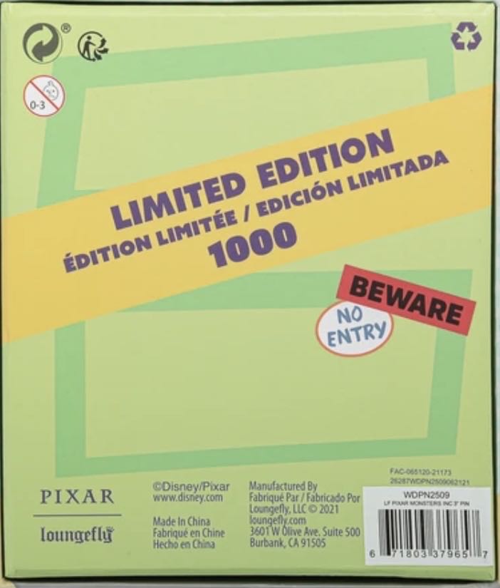 Loungefly Pixar Monster’s Inc. 20th Anniversary Collector Box Hinged Enamel Pin - Limited Edition 1,000 pin collectible [Barcode 671803379657] - Main Image 4