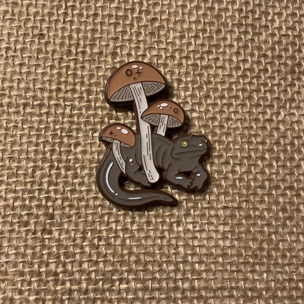 Fungi Buddies: Grey Salamander Mushroom - Soft Enamel, Epoxy, & Screenprint pin collectible - Main Image 1