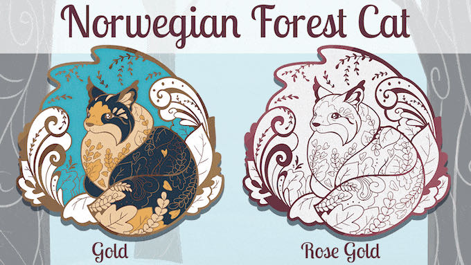 Winter: Nordic Wildlife - Norwegian Forest Cat - Hard & Soft Enamel pin collectible - Main Image 3