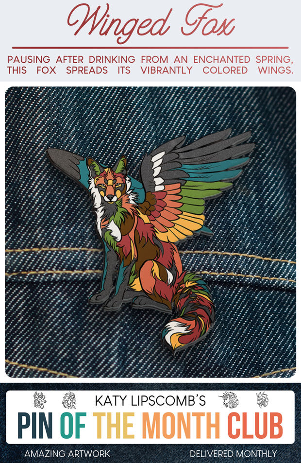 Winged Fox - Hard Enamel, Glitter, Gold Plating pin collectible - Main Image 3