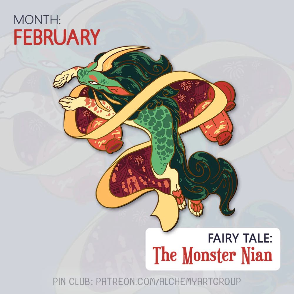 Fairy Tale Tarot: Monster Nian - Hard Enamel And Screenprint pin collectible - Main Image 3