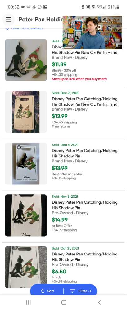 Peter Pan Holding His Shadow  pin collectible - Main Image 3