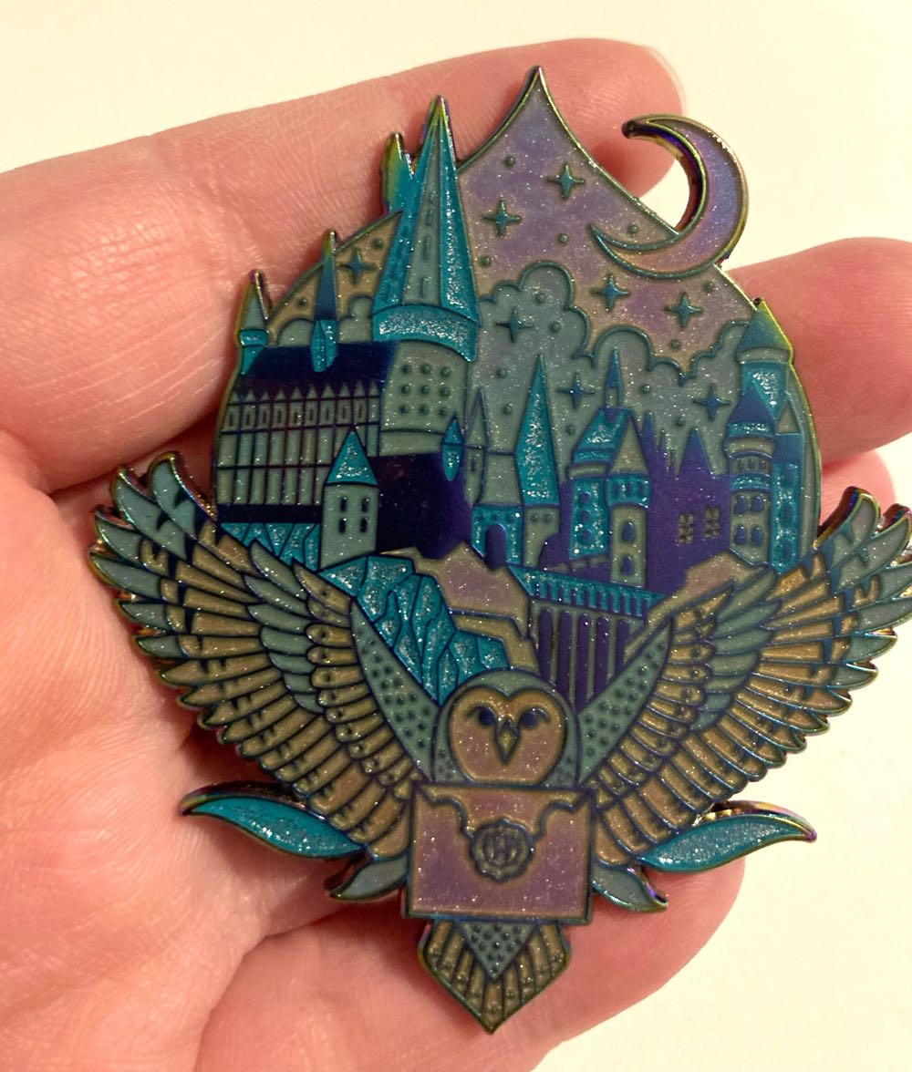 Hogwarts + Owl Pin, Rainbow Metal with Teal Swirl  pin collectible - Main Image 2