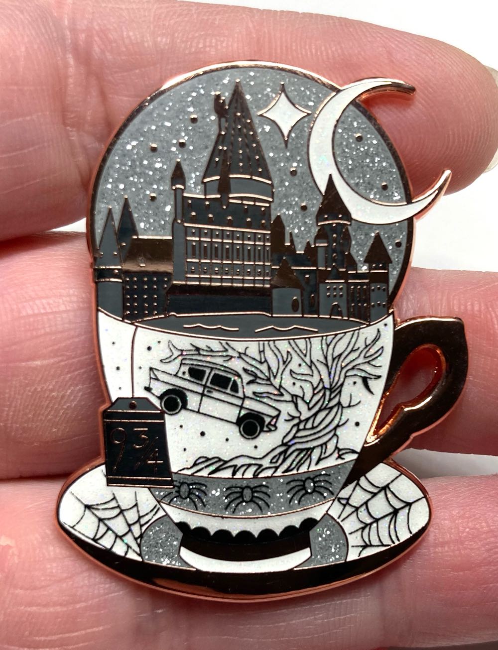 Teacup, Whomping Willow/Ford Anglia (Rose Gold, Black & White)  pin collectible - Main Image 2