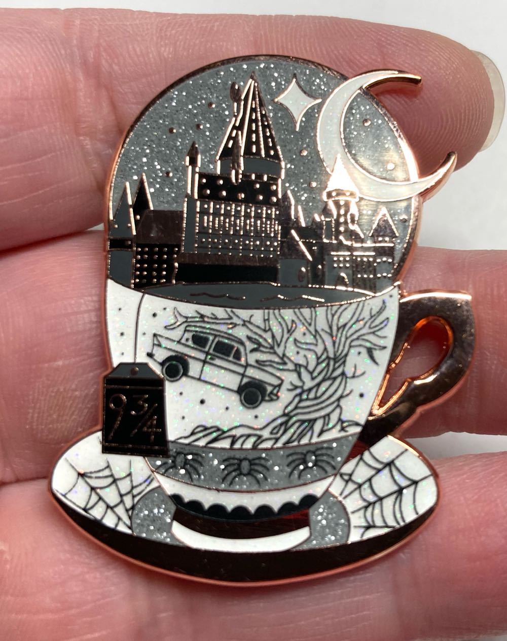 Teacup, Whomping Willow/Ford Anglia (Rose Gold, Black & White)  pin collectible - Main Image 3