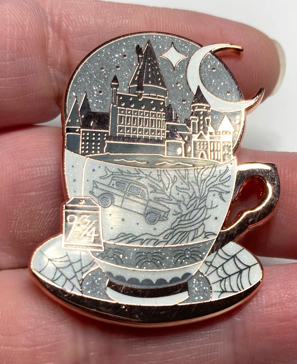 Teacup, Whomping Willow/Ford Anglia (Rose Gold, Black & White)  pin collectible - Main Image 4