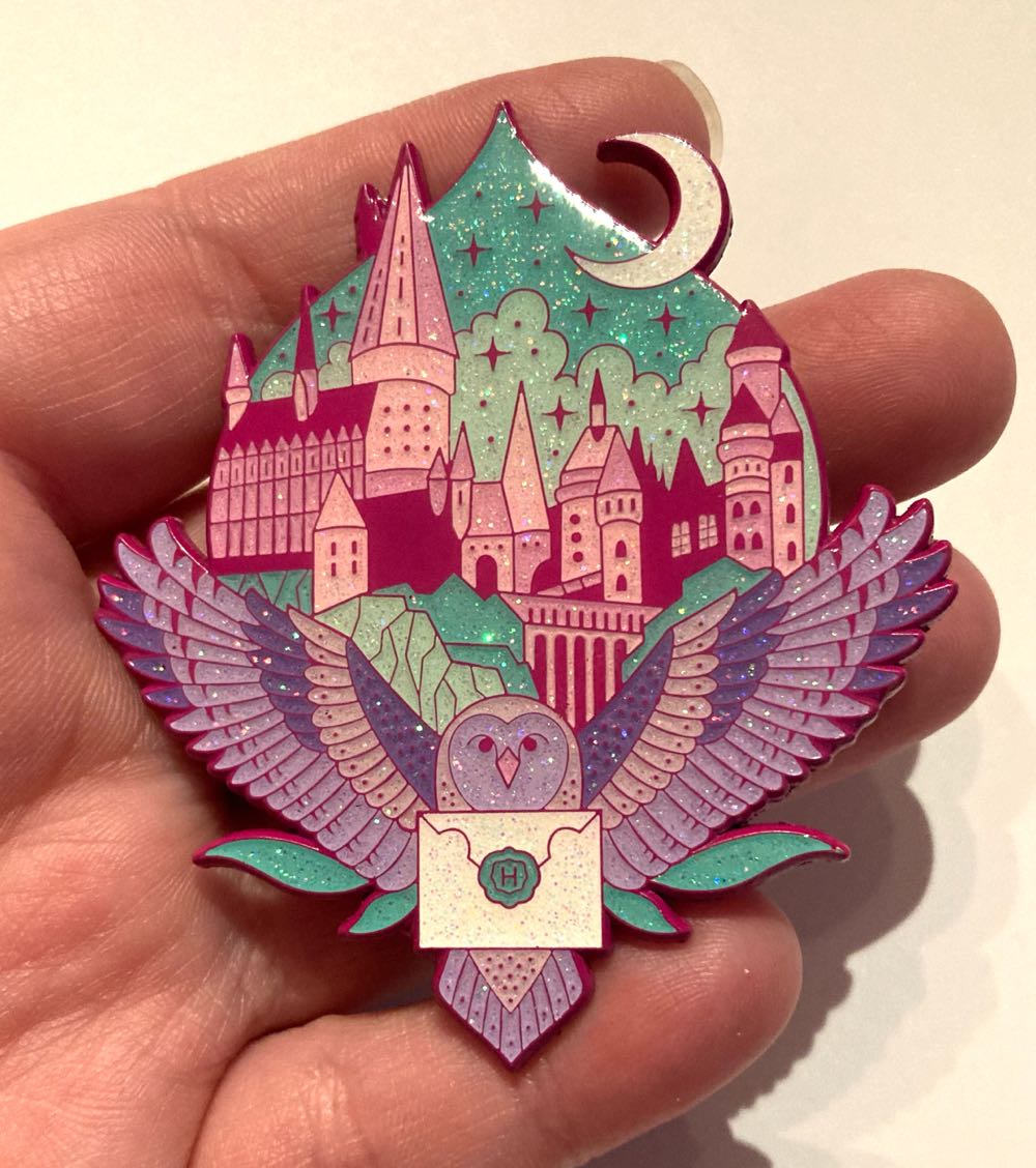 Hogwarts + Owl Pin, Hot Pink Dyed Metal  pin collectible - Main Image 2