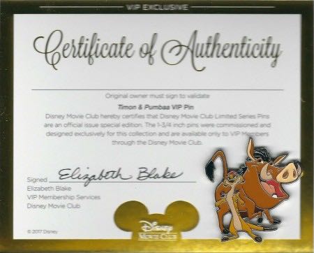 34217 - Disney Movie Club Exclusive VIP #66 - Timon and Pumbaa  pin collectible - Main Image 2