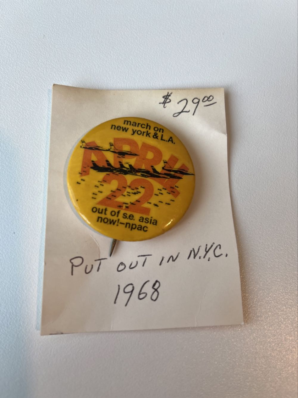 April 22 March on New York & L.A. Out of A.E. Asia Now!-npac - Button pin collectible - Main Image 2