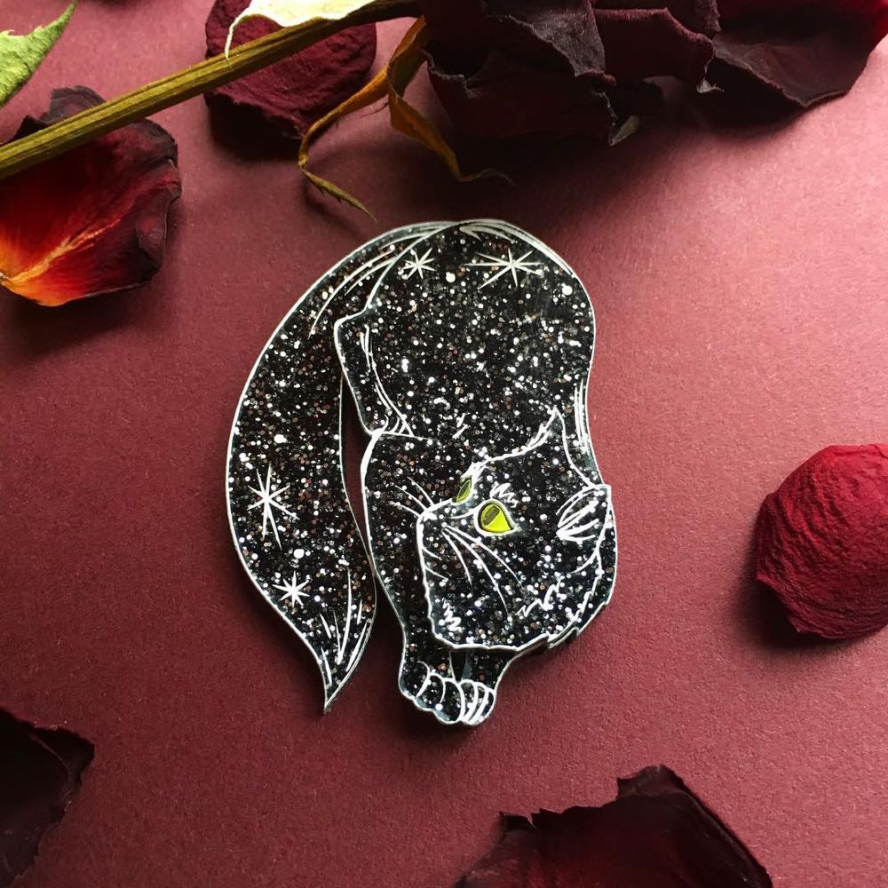 MukkaChunks - Salem the Cat (black glitter) - Brooch pin collectible - Main Image 2