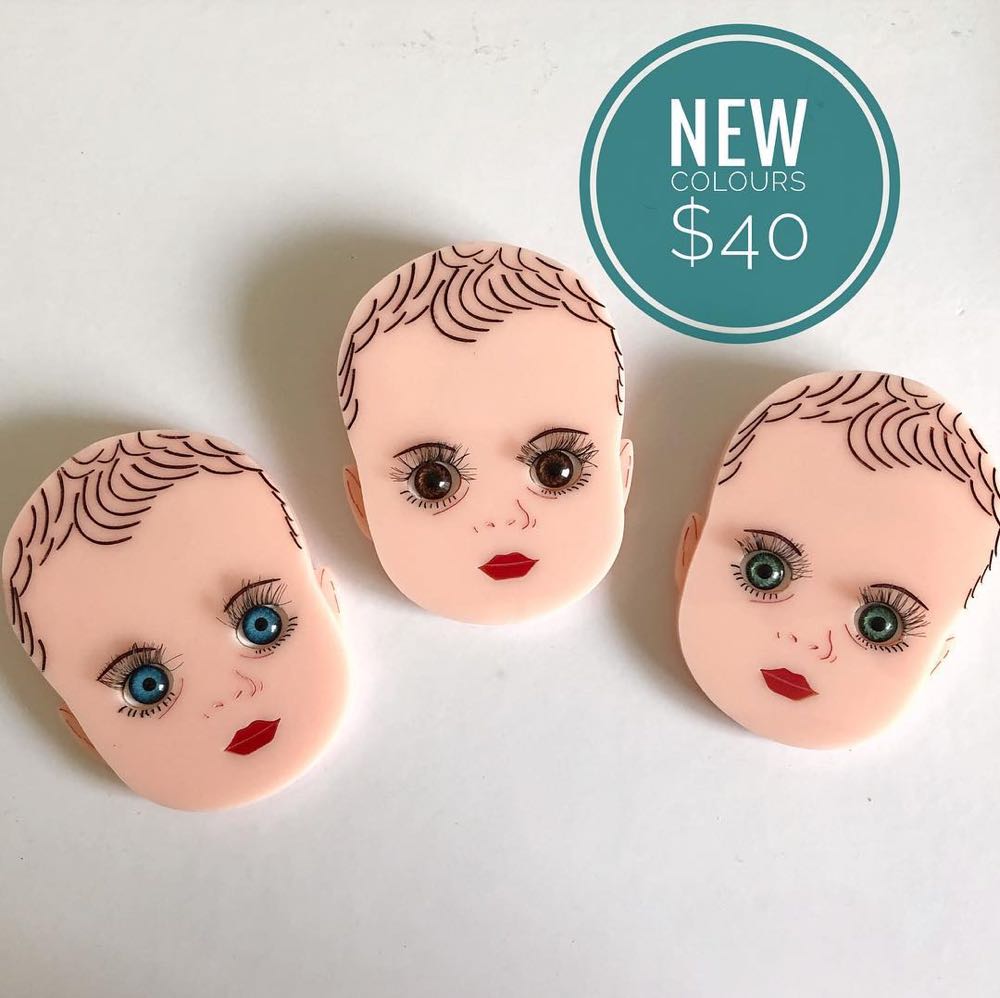 Broochaholic - Large Baby Doll Head (brown eyes) - Brooch pin collectible - Main Image 3