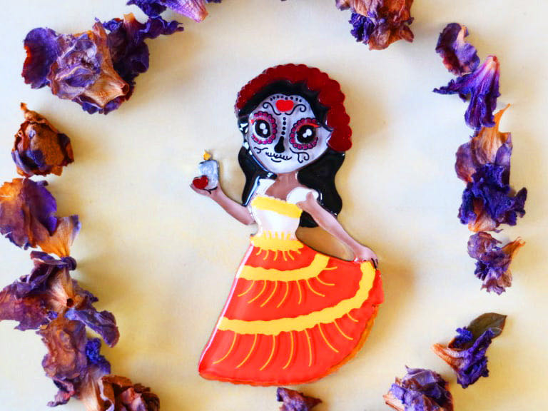 Vera Chan - Day of the Dead Doll (orange) - Brooch pin collectible - Main Image 2