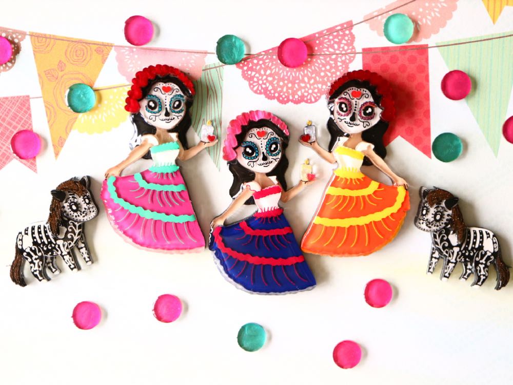 Vera Chan - Day of the Dead Doll (orange) - Brooch pin collectible - Main Image 4