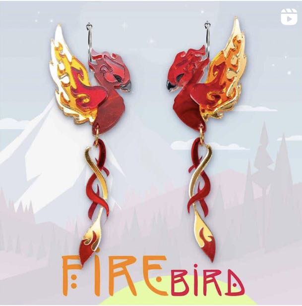 Binkabu - Elemental Fire Bird Dangles - Earrings pin collectible - Main Image 3