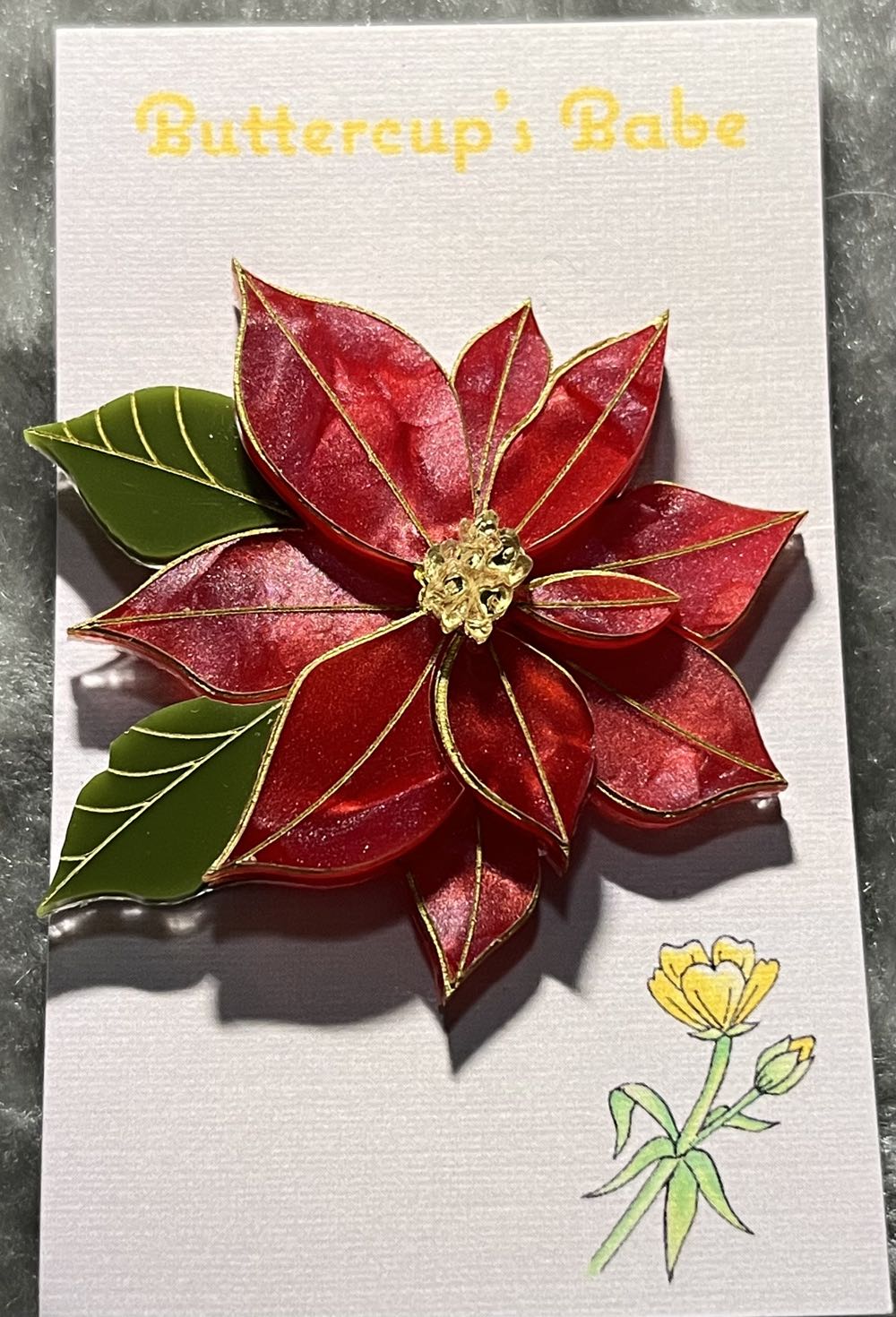Buttercup’s Babe - Pepita’s Poinsettia (red) - Brooch pin collectible - Main Image 3