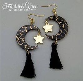 Fractured Lace - Black Moon Earrings - Earrings pin collectible - Main Image 2