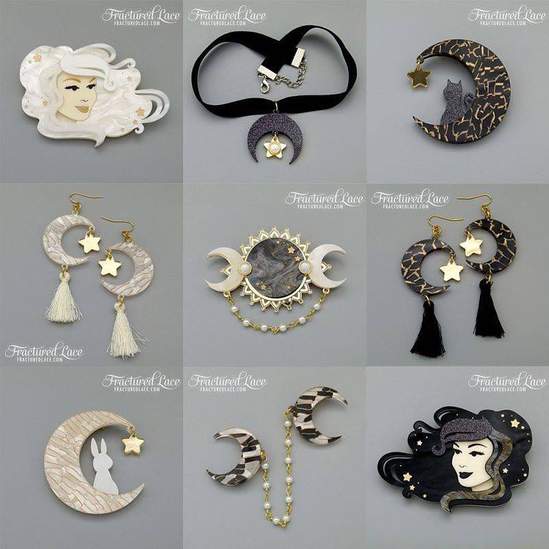 Fractured Lace - White Moon Earrings - Earrings pin collectible - Main Image 3