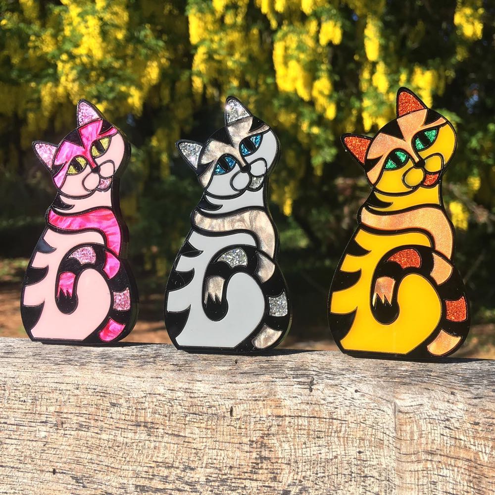 Danger Monkey Designs - Stained Glass Kitty (custom color way) - Brooch pin collectible - Main Image 2