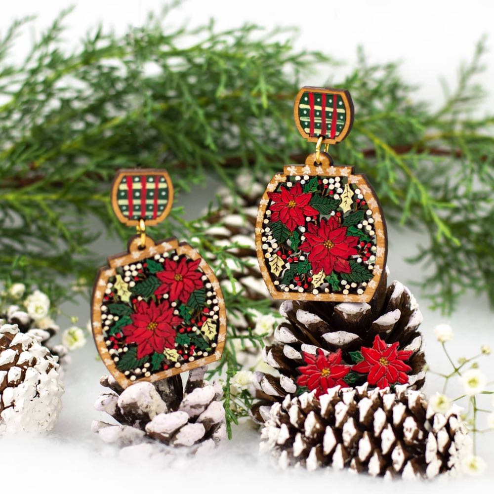 Rylee & Ink - Poinsettia Dangles - Earrings pin collectible - Main Image 3