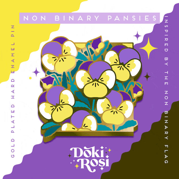 Non Binary Pansies Doki Rosi - Gold Plated Hard Enamel pin collectible - Main Image 3