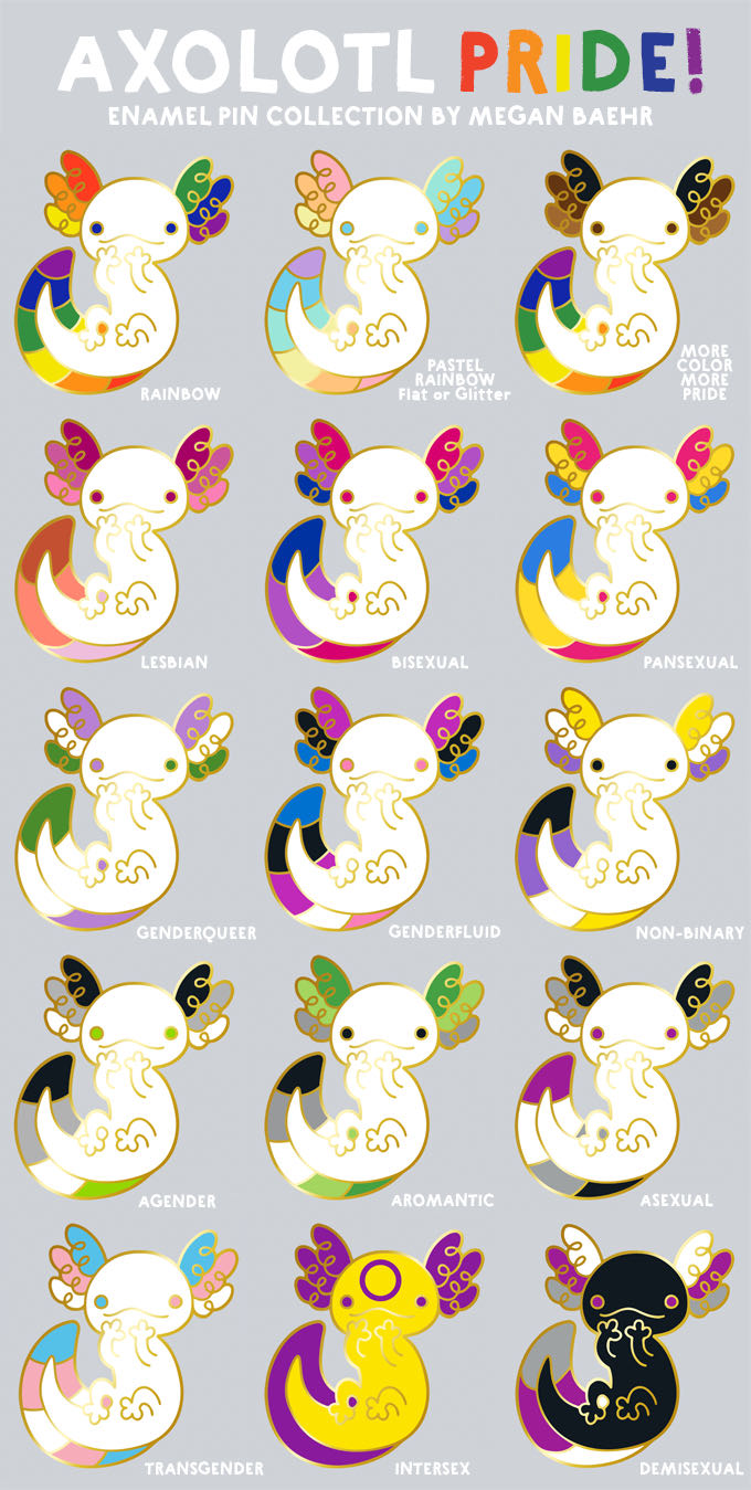 Asexual - Axolotl Pride Hard Enamel Lapel Pins By Megan Baehr - Gold Plated Hard Enamel pin collectible - Main Image 3