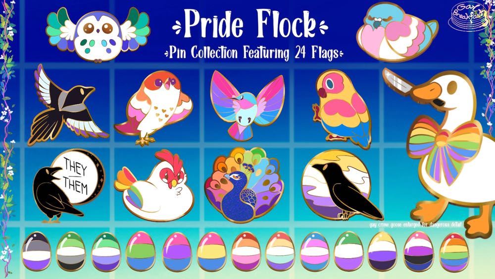 Demigirl Egg Pride Flock Mini Pin Gay Breakfast - Gold Plated Hard Enamel pin collectible - Main Image 3