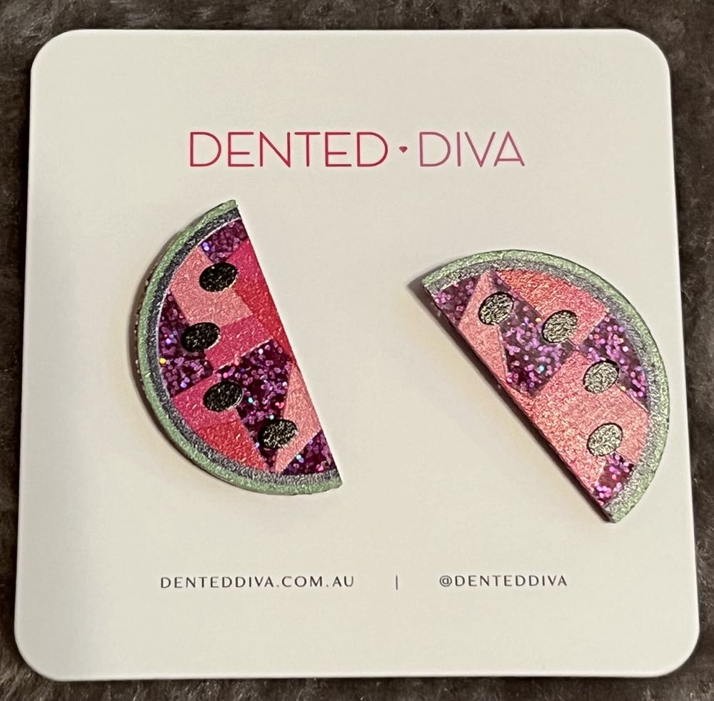 Dented Diva - Wacky Watermelon Stud Earrings - Earrings pin collectible - Main Image 2